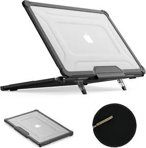 SEYMAC stock Case for MacBook Air 15 inch 2024/2023 Release A3114/A2941 M3/M2 Chip, Shock-Absorbing Protection Case with Folding Stand &Mouse Pad/Bag Case for MacBook Air 15'' A3114/A2941 (HardBlack)