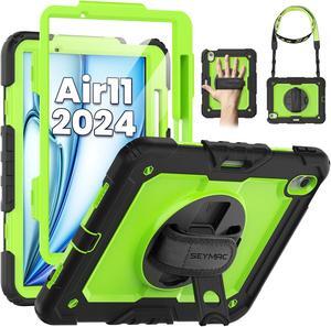 SEYMAC for iPad Air 11 Inch Case 2024 M2 (Air 6th Generation Case), Heavy Duty Shockproof Protective Case with Screen Protector, Stand and Hand/Shoulder Strap for iPad Air 6th Generation, Green