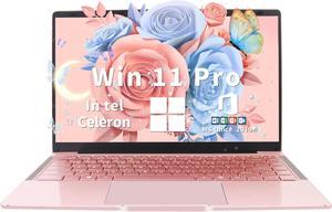 Ultra Light and Portable 14" Rose Gold Laptop -Win11 Pro/Office 2019, Celeron J4105, FHD IPS Display, 6GB RAM, 180deg Hinge/HDMI/WiFi/BT - Perfect for Travel, Work, Study, and Play! (128G SSD)