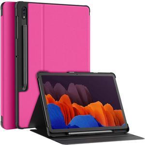 Soke Galaxy Tab S8+/S7 FE/S7 Plus Case with S Pen Holder [SM-X800/X806/T730/T736B/T970/T975] - Shockproof Stand Folio Case for Samsung Tab S8+ 2022/S7 FE 2021/S7 Plus 2020 12.4" Tablet,Hot Pink