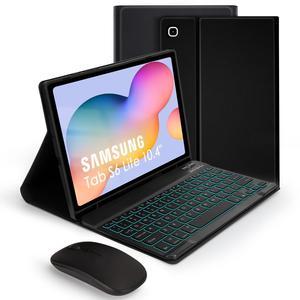 SOPPY Backlit Keyboard Case with Mouse for Samsung Galaxy Tab S6 Lite 10.4 Inch 2024/2022/2020 (SM-P620/P624/P610/P613/P615/P619), Rechargeable Detachable Wireless S6 Lite, Slim Keyboard Case, Black