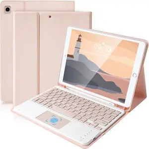 SOPPY Keyboard Case with Touchpad for iPad, Bluetooth Keyboard for iPad 9th /8th /7th Generation 10.2 inch, iPad Air 3, iPad Pro 10.5 2017, Detachable Keyboard, Built-in Pen Holder - Pink - US