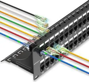 Sokqovt 48 Port Cat6 Patch Panel With Coupler Keystone - 10G No Punch Down, Time-Saver Ethernet 2U Rj45 With Sturdy Back Bar, Rackmount 19 Inch