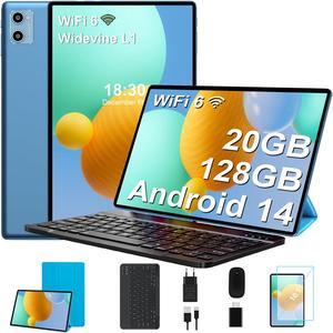 SUAAT 10.1 inch Tablet Android 14 Tablet with Octa-core, 1280x800 IPS HD Touchscreen, 20GB RAM 128GB ROM 1TB Expand Tabets with Keyboard Mouse Case, Face Unlock, 2.4G/5G WiFi, Dual Camera (Blue)