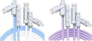 SWLIFL 2 Pack Chubby Silicone 4 in 1 USB C Charging Cable and 2 Pack 4 in 1 USB C to C Cable 3.3ft Braided 100W Bundle