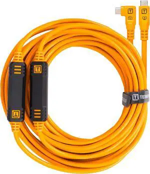 Tether Tools TetherPro USB-C to USB-C, 31' (9.4m), Straight to Right Angle Cable with Dual in-line TetherBoosts, & Exclusive Data Transfer - Orange