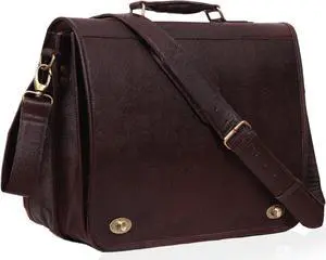 16-inch Men's Leather Messenger Bag, Genuine Leather Laptop Briefcase, Waterproof Crossbody Satchel Bag, Vintage Work Bag with Shoulder Strap, Laptop Messenger & Shoulder Bag for Work, Business