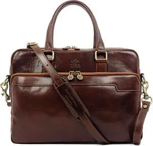 Time Resistance Leather Briefcase - Italian Handmade Leather Laptop Bag - Briefcase for Men and Women - Computer Bag