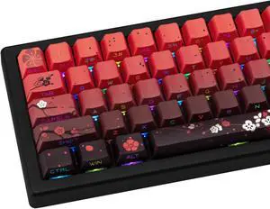 TIMSEKER 130 Keys Gradient Red PBT Keycap, Side Print Shine Through Keycaps Backlit, Five Sided Dye Sublimation Translucent Cherry Profile Custom Key Caps for ANSI/ISO Layout Mechanical Keyboard