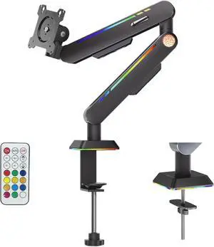 THEARK Single Monitor Mount, Built-in RGB Lights, Adjustable Monitor Arm with USB & Grommet Base, Computer Monitor Stand with LED, for 1732 Screens up to 22 lbs, VESA 75x75 or 100x100mm, Black