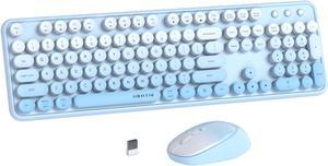 UBOTIE Colorful Computer Wireless Keyboards Mouse Combos, Typewriter Flexible Keys Office Full-Sized Keyboard, 2.4GHz Dropout-Free Connection and Optical Mouse (Blue Gradient)