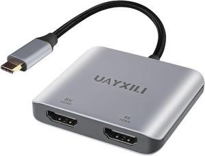 USB C to Dual HDMI Adapter 8K30Hz, MST HDMI Splitter for Dual Monitors,Extended Display Support Dual 4K@60HZ,Compatible with MacBook,Dell,HP,Lenovo,Thunderbolt 3/4 Laptops (USB-C to Dual HDMI 8K)