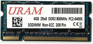 URAM 4GB(Single) DDR2 800MHz PC2-6400 PC2-6300 SODIMM 1.8V CL6 200-Pin Non-ECC Unbuffered Laptop RAM Memory Upgrade Module, Blue