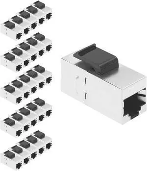 VCE RJ45 Cat6 Shielded in-line Coupler 25-Pack, Cat 6 Female to Female Keystone Jack 8P8C Cat5e Modular Connector with Keystone Latch