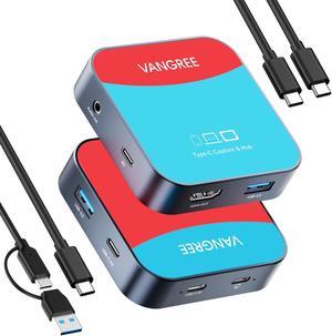 USB-C Video Capture Card & USB Hub, 1080P 60FPS USB C Video Capture USB 3.0 100W PD with Ultra-Low Latency for Gaming, Streaming, Recording, Compatible with Switch, iPad, Meta Quest 3, iPhone 15