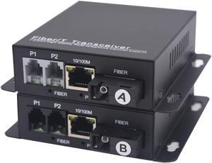Wekuant 2 x RJ11 Telephone and 10/100 Mbps Ethernet Over Fiber Converter - POTS to Fiber Optic Extender, Universal Single Mode up to 20Km(12.4 mi) and Multimode 500m(0.31 mi), A Pair.