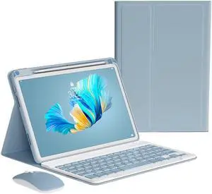 kaitesi Keyboard Case Mouse for iPad Pro 13 inch M4 Case with Keyboard and Mouse, Magnetically Detachable Color Keyboard Case for iPad Pro 13" M4,Misty Blue