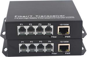 Wekuant POTS Telephones and Ethernet Over Fiber Optic Extenders, Universal Singlemode Fiber up to 20Km(12.4 mi) and Multimode 500m(0.31 mi) A Pair (4 Tel+10/100M Ethernet,SC)