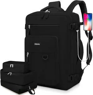 WINDARS Travel Backpack for Women Men, Flight Approved Carry On Backpack with Shoe Pouch, TSA Personal Item Travel Bag Large Luggage Backpack Fits 17 Inch Laptop for Weekender Overnight, Black