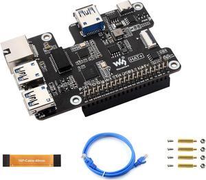 PCIe to Gigabit Ethernet and USB 3.2 Gen1 HAT for Raspberry Pi 5, PCIe to GigE & USB HUB HAT Extend 3X USB 3.2 Gen1, 1x Gigabit Ethernet, Driver-Free, Plug and Play, Pi 5 PCIe HAT+