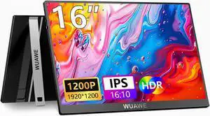 WUAWE Portable Monitor 16" 1920x1200P 16:10 IPS Travel Monitor for Laptop with Built-in Stand, 100% sRGB Control USB-C HDMI,HDR Freesync Display, Plug&Play for Phone PS5 Switch(Black)