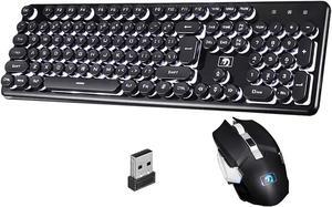 Gaming Keyboard and Mouse Combo, 2.4Ghz Wilress Keyboard with LED White Backlit 104-Key Full Size Ergonomic and Optial Mice for PC/Laptop