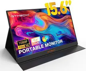 XYTEC Portable Monitor 15.6 Inch 1080P FHD USB-C & HDMIHDR IPS Display, Dual Speakers, Smart Cover,External Monitor for PC, Mac, PS4, Switch Slim Design with Premium Leather Case