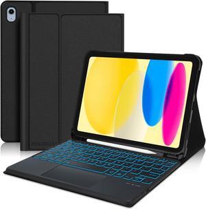 YEHOBU iPad 10th Generation Case with Keyboard 10.9 inch 2022-7 Color Backlight Keyboard- Detachable Bluetooth Keyboard for iPad Keyboard 10th Gen, Slim Cover with Pencil Holder