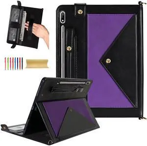 Dteck Galaxy Tab S10 Ultra Case,Galaxy Tab S9 Ultra 2023/Tab S8 Ultra 2022 Case,Business PU Leather Folio Stand Protective Cover with S Pen Holder Shoulder/Hand Strap Wallet Bag Case,Purple/Black