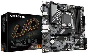 Gigabyte A620M DS3H Motherboard - Supports AMD Ryzen 8000 CPUs, 5+2+2 Phases Digital VRM, up to 7600MHz DDR5 (OC), 1xPCIe 4.0 M.2, GbE LAN, USB 3.2 Gen 1