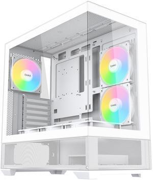 SAMA V40 Mid Tower PC Case, 6 Pre-Installed 120mm ARGB PWM Fans, Dual Tempered Glass Panels, Vertical Airflow Design, USB Type-C Port, Sleek White Gaming PC Case for ATX/Micro-ATX/ITX Motherboards