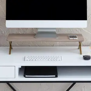 Anji Mountain Wooden Monitor Stand - Elegant Monitor Riser, Perfect Monitor Stand for Desk Organization, Durable Wood Construction monitor stands, Enhances Ergonomics and Workspace Efficiency,Biscotti