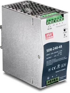TRENDnet 240W Single Output Industrial DIN-Rail Power Supply, Extreme Operating Temp Range -25 to 70 degC(-13 to 158 degF) Built-in Active PFC, Passive Cooling, DIN-Rail Mount, Silver, TI-S24048