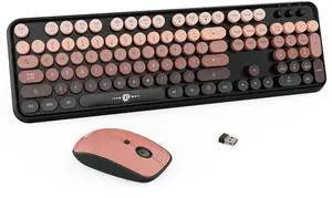 Keyboard and Mouse Wireless,Cute Retro Wireless Keyboard Mouse Combo with Round Key,2.4Ghz Dropout-Free Connection,Typewriter Wireless Keyboard Mouse Set for PC Laptop Desktop Computer-Blue Colorful