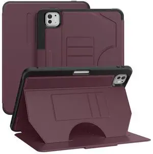 Dteck for iPad Pro 11" M4 Smart Folio Case 2024 with Magnetic Kickstand, Pencil Holder, Card Slots, Auto Sleep/Wake, Magnetic Closure, Slim PU Leather Shockproof Protective Cover with Stylus, Purple