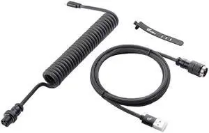 GUNMJO Pro Custom Coiled USB C Cable for Gaming Keyboard, Metal Aviator Mechanical Keyboard Cable with Right Straight Out Aluminum Aviator, 1.5M USB-C to USB-A, Carbon Black Color