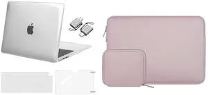 MOSISO Compatible with MacBook Air 13.6 inch Case 2022 Release A2681 M2, Neoprene Sleeve Bag with Small Case&Plastic Hard Case&Keyboard Cover&Screen Protector&Type C Adapter 2 Pack,Crystal Clear&Pink