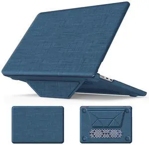Batianda Fabric Case for New MacBook Air 13 inch 2025 M4 2024 M3 2022 M2 Chip Model A3240 A3113 A2681 High-End Business Design Durable Full Protection with Foldable Triangle Kickstand, Navy Blue