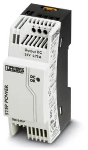 Phoenix Contact 2868635 Power Supply; AC-DC; 24V@0.75A; 85-264V In; Enclosed; DIN Rail Mount; STEP Series