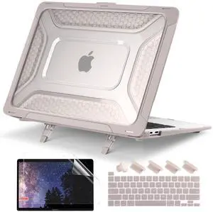 Batianda Protective Case for MacBook Pro 13 inch 2022 M2 Chip 2021 2020 Release A2338 M1 A2289 A2251 Model,Heavy Duty Honeycomb Hard Shell with TPU Bumper and Fold Kickstand & Keyboard Cover, Khaki