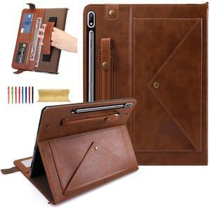 Dteck Case for Galaxy Tab S10 Plus/S9 Plus/S8 Plus+/S7 FE/S7 Plus 12.4 inch,PU Leather Fold Business Stand Protective Cover with Pen Holder Card Slots Shoulder Hand Strap Handbag Wallet Case,Coffee