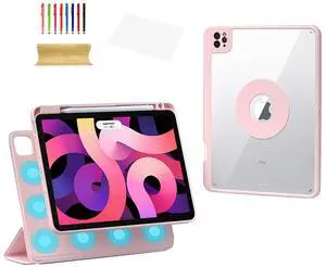 Dteck for iPad Mini A17 Pro/iPad Mini 6th Generation Folio Case 8.3" 2024/2021, PU Leather Magnetic Shell Protective Case with Removable Clear Back Cover, Charging Pencil Holder, Rotate Stand, Pink