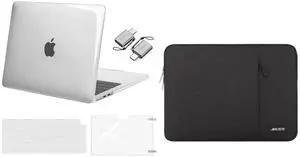 MOSISO Compatible with MacBook Air 13 inch Case 2024 2023 2022 M3 A3113 M2 A2681, Plastic Hard Shell&Keyboard Cover&Screen Film&Type C Adapter for MacBook Air 13.6 inch Case&Bag, Crystal Clear&Black