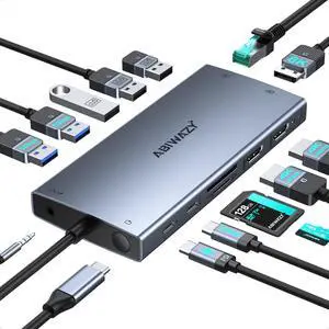USB C Laptop Docking Station Dual Monitor Hub,15 in 1 Docking Station 3 Monitors with 2 HDMI+8k DP+6 USB C/A+100W PD+Ethernet+SD/TF+Audio,USB C Dongle Adapter Multiport for MacBook/Dell/HP/Surface
