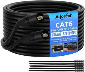 Adoreen Shielded Cat 6 Ethernet Cable 35 Ft EtherCON-Compatible RJ45 Connectors, 23 Gauge OFC EtherCON Cable, S/FTP, PVC&UV Jacket, Indoor&Outdoor for Pro Audio& Lighting, Video, Networking+Ties