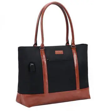 ANKUER Laptop Tote Bag for Women, Large Computer Shoulder Bag Messenger With USB Charging Port, Teacher Bag Large Work Bag Fits 15.6 in Laptop (Black)