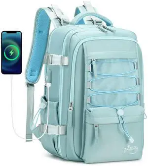 Travel Backpack for Women Men 15.6 Inch Laptop Backpacks with USB Port Carry on Backpack Flight Approved Large Back Pack College Bookbags Outdoor Sports Hiking Rucksack Casual Daypack (Green)