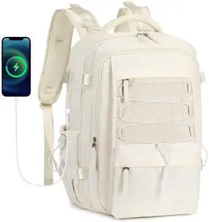 Travel Backpack for Women Men 17 Inch Laptop Backpacks with USB Port Carry on Bag Airline Approved Large College School Bookbags Waterproof Work Business Sport Rucksack Casual Daypack (White)