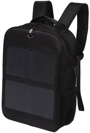 14W Solar Backpack, Lightweight Ergonomic Solar Power Laptop Bag with 5V USB Output Port & Handle, Suppport 9 Smart Circuit Protections, for Hiking, Biking, Running