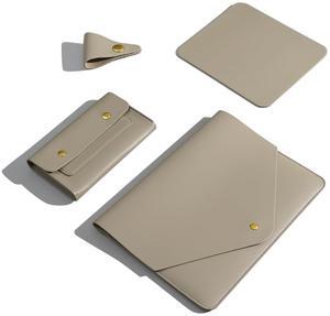 Benfan Laptop Sleeve Compatible with 2024 13inch MacBook Air M3,13 MacBook Pro M2, Surface Pro 3 4 5 6 7, Dell XPS 13 with Small Pouch, Mouse Pad and Cord Holder Color Khaki